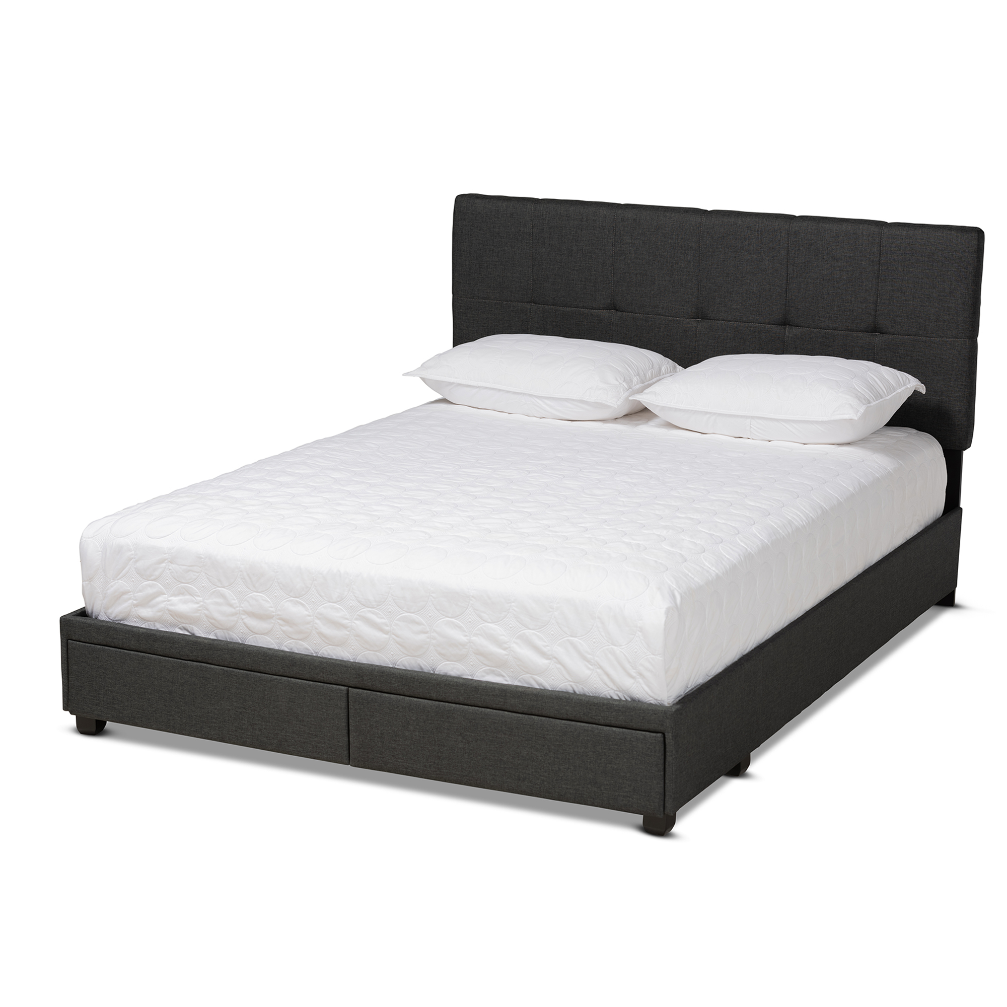 Baxton Studio Netti Dark Grey Fabric Upholstered 2-Drawer Queen Size Platform Storage Bed